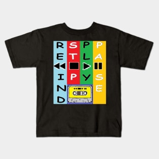 Vintage Cassette Tape Rewind Stop Play Pause by LowEndGraphics Kids T-Shirt